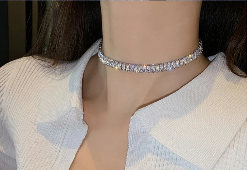 Diamond Choker Tennis Necklace | 4 MM Diamond | 925 Sterling Silver | Delivered in Gift Box.