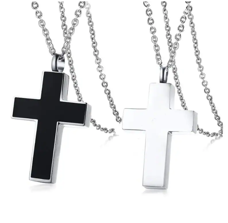 Cross Urn Pendant Necklace | Black or Silver | Stainless Steel | Gift for Him or Her | Delivered in Gift Box
