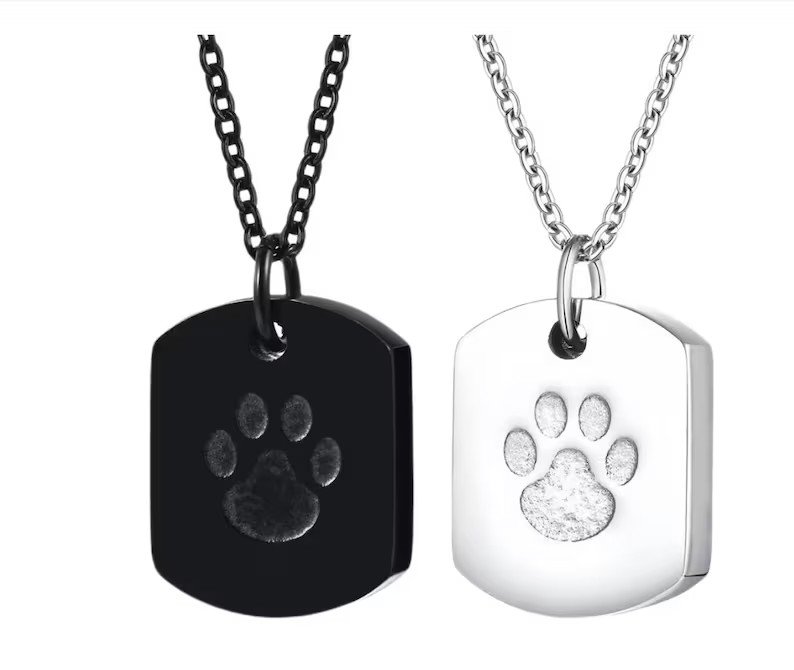 Dog Paw Urn Necklace | Titanium Steel | Bereavement Gift | Urn for Human or Pets | Available in Black or Silver | Gift for Him or Her