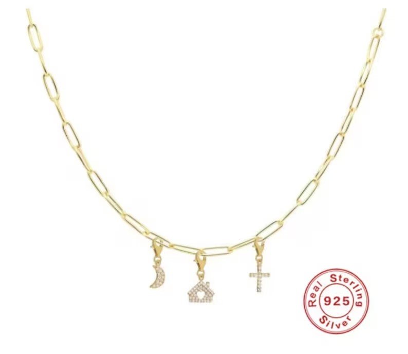 Cross, Moon, Home Gold Necklace | 100% 925 Sterling Silver | Gift for Her | Comes in Gift Box.