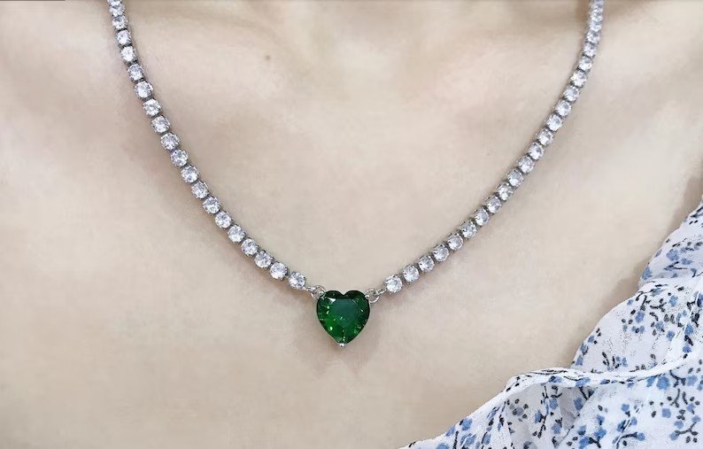 Elegant Emerald Heart Necklace | 925 Sterling Silver | Gift for her | Delivered in Gift Box.