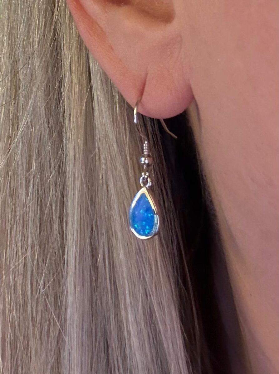 Blue Opal Earrings | 925 Sterling Silver | Dangle Drop Earrings | Natural Gemstone Earrings | Gift for her | Lightweight Earrings