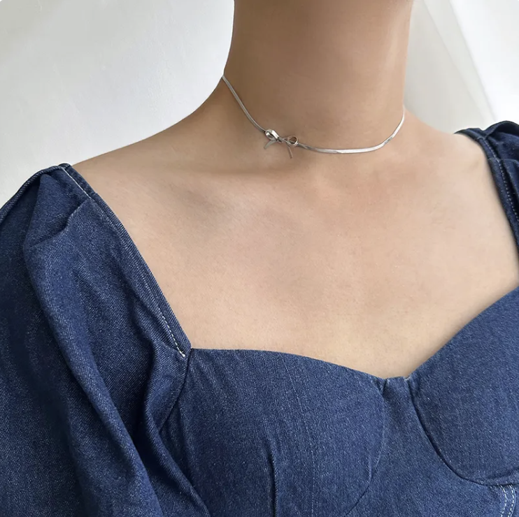 Bow Silver Choker Necklace | Sterling Silver | Gift for Her | Delivered in Gift Box.