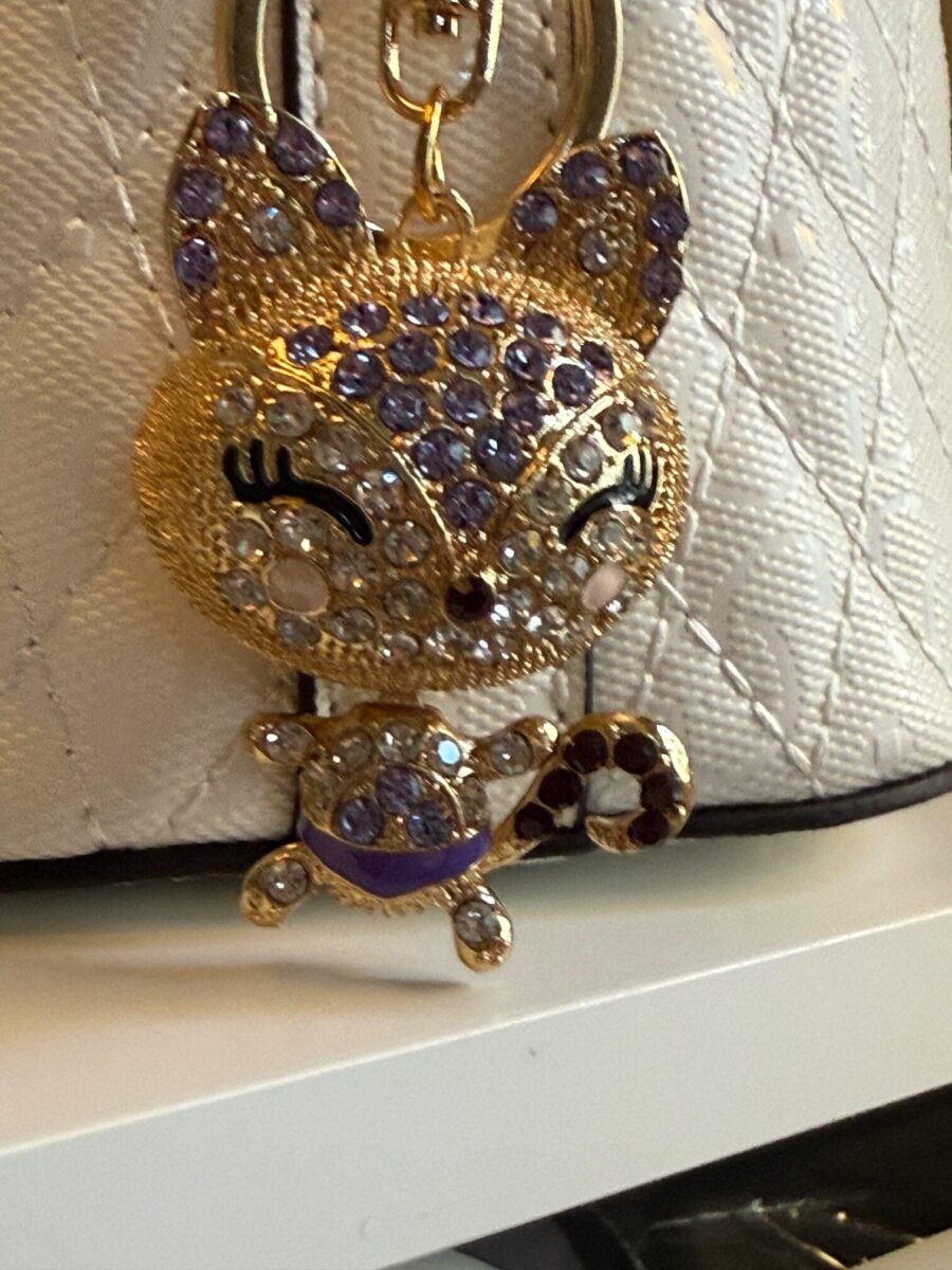 Cat Purple & Gold Handbag Charm | Keychain | Delivered in Gift Box | Gift for Her.