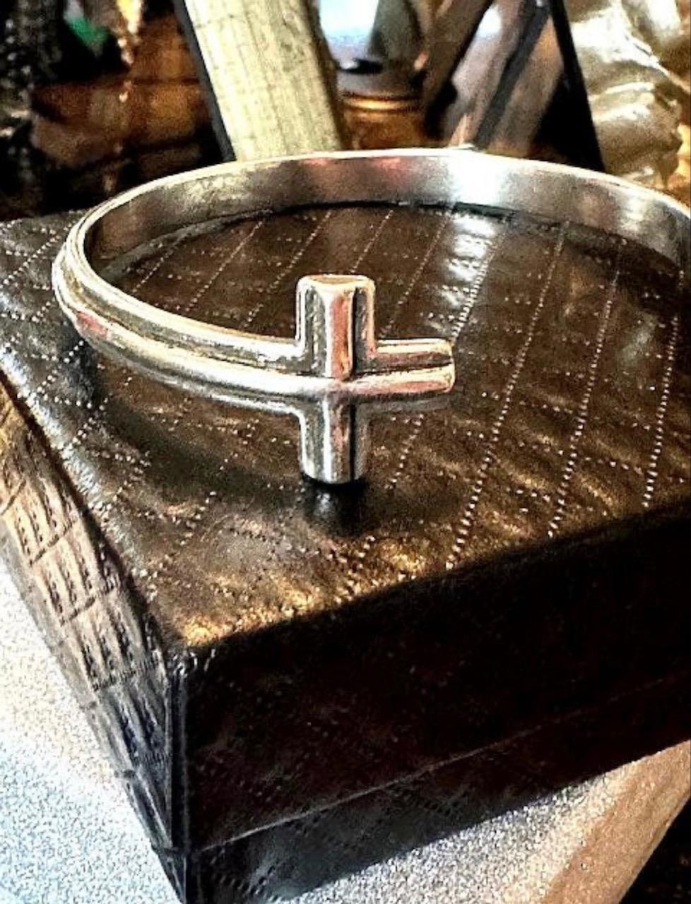 Cross Cuff Bracelet | 925 Sterling Silver Adjustable Open Bangle | Christian Faith Jewelry Gift
