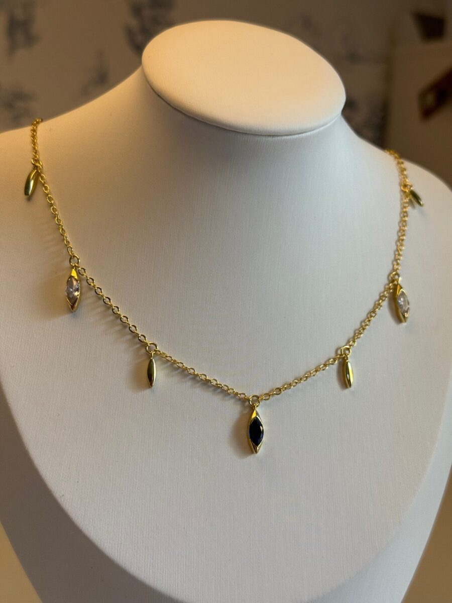 Dainty Marquise Gem Necklace | 14K Gold Over 925 Sterling Silver | 15.5–17" Adjustable