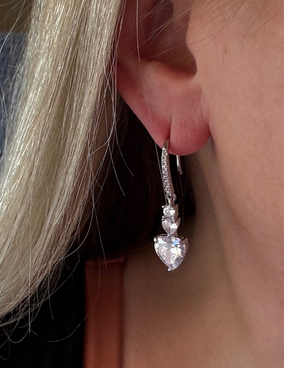 Double Heart Diamond Drop Earrings | 925 Sterling Silver