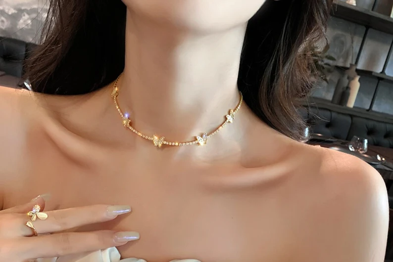 Butterfly Gold Choker Necklace | 925 Sterling Silver | Comes with Gift Box | Gift for her