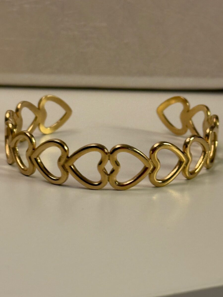 Gold Plated Heart Cuff Bracelet | Adjustable Open Bangle