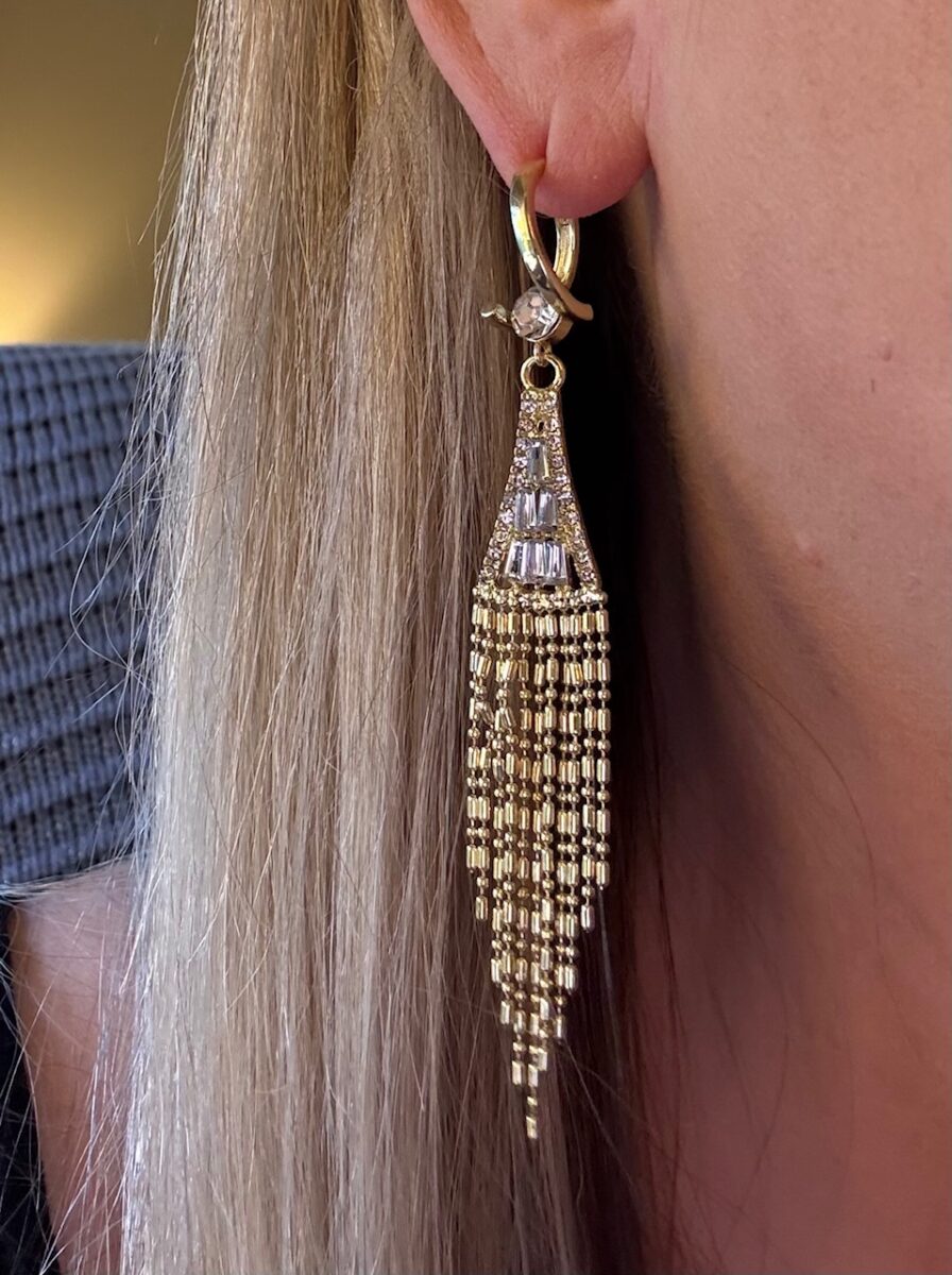 Gold Tassel Drop Earrings | 3.6" Long Statement Earrings with Lab-Created Stones