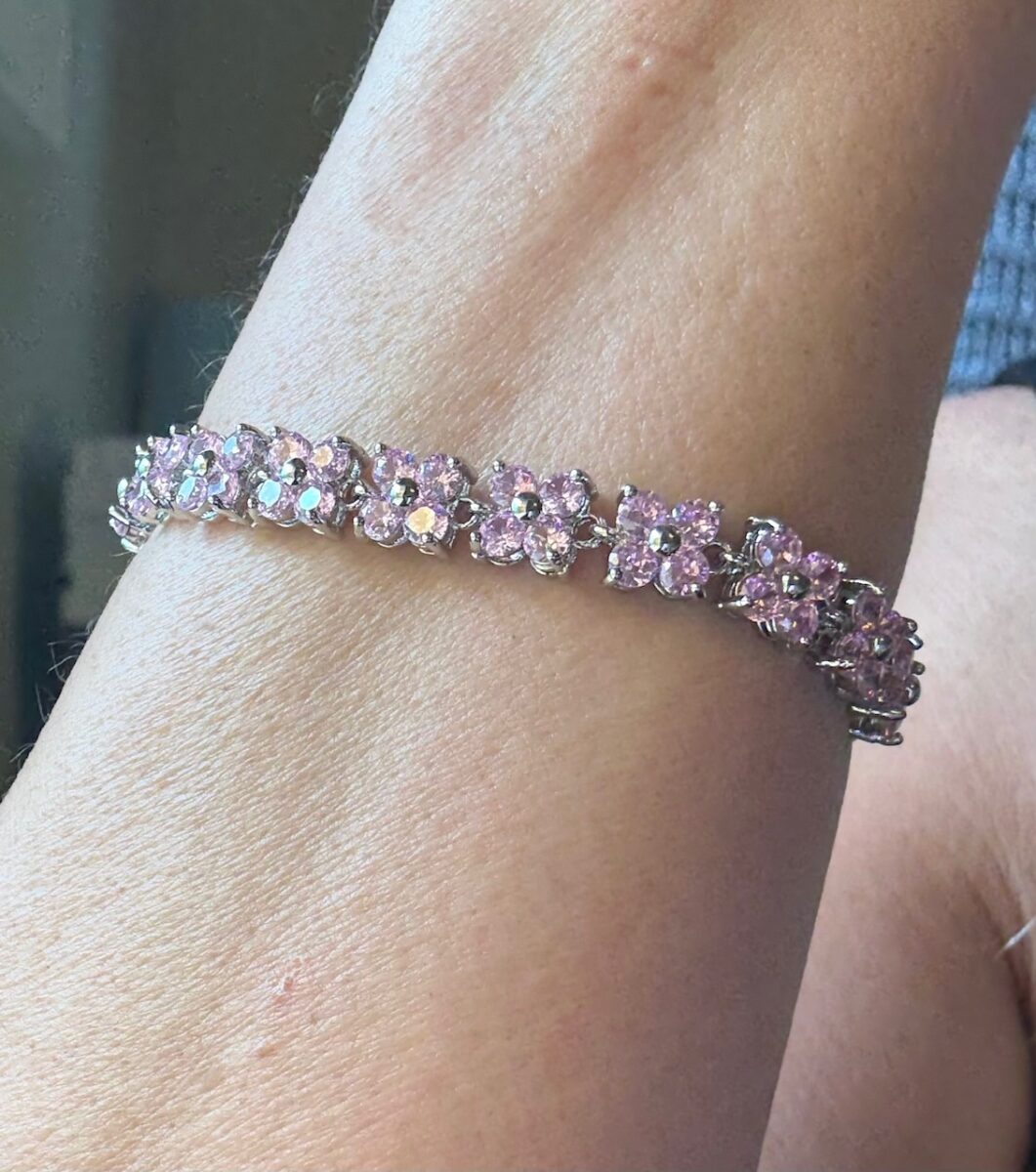 Pink Flower Tennis Bracelet | 925 Sterling Silver Stamped