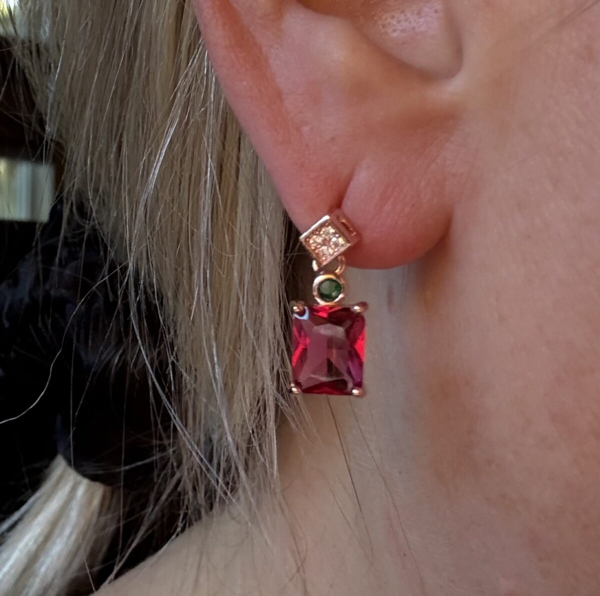 Red Tourmaline Earrings | 925 Sterling Silver | Rose Gold Earrings | Gift for her