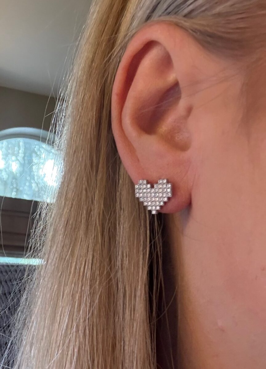 Retro Heart Earrings | Sparkly Crystal Studs | Dainty Love Jewelry Gift for Her