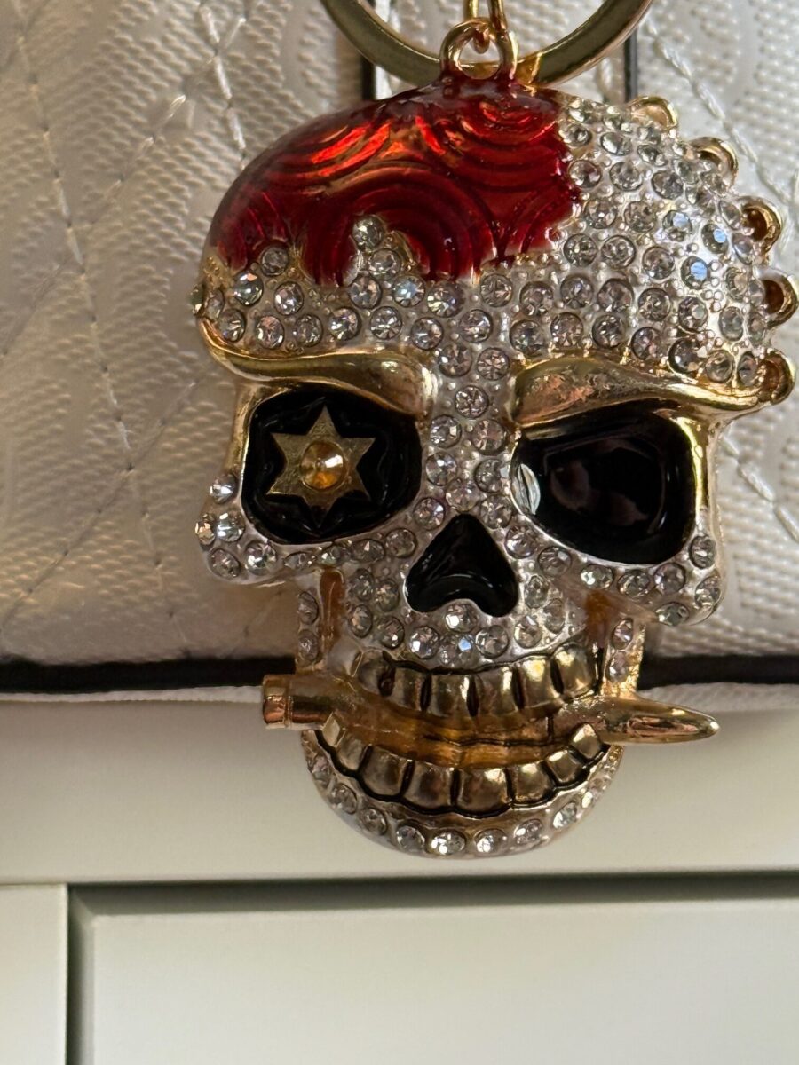 Skull Bad To The Bone Crystal Handbag Charm | Keychain | Available in Red or Black | Delivered in Gift Box | Gift for Her.