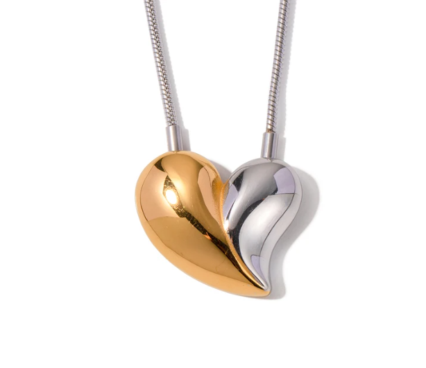 Heart Necklace - Stainless Steel | Fusion of Silver and Gold | 18k Gold Accents