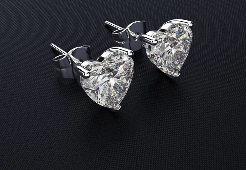 Diamond Heart Earrings | 925 Sterling Silver | Lab Created Diamond Earrings