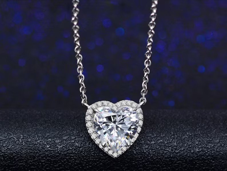 Heart Halo Diamond Necklace | 925 Sterling Silver | Gift For Her | Delivered in Gift Box
