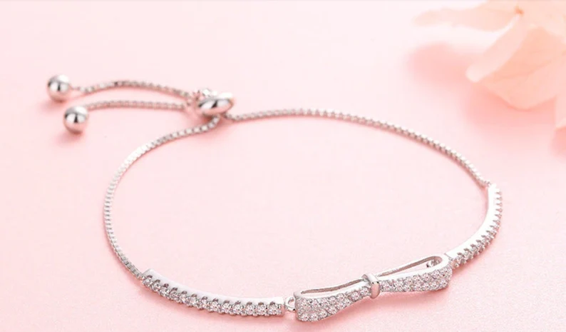 Adjustable Bow Bracelet | 925 Sterling Silver | Gift For Her | Bridesmaid Gift | Delivered in Gift Box.