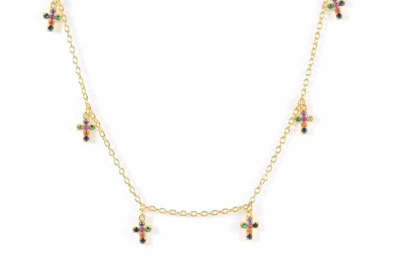Dainty Cross Charm Necklace | 925 Sterling Silver with 14K Gold | 16–17" Adjustable
