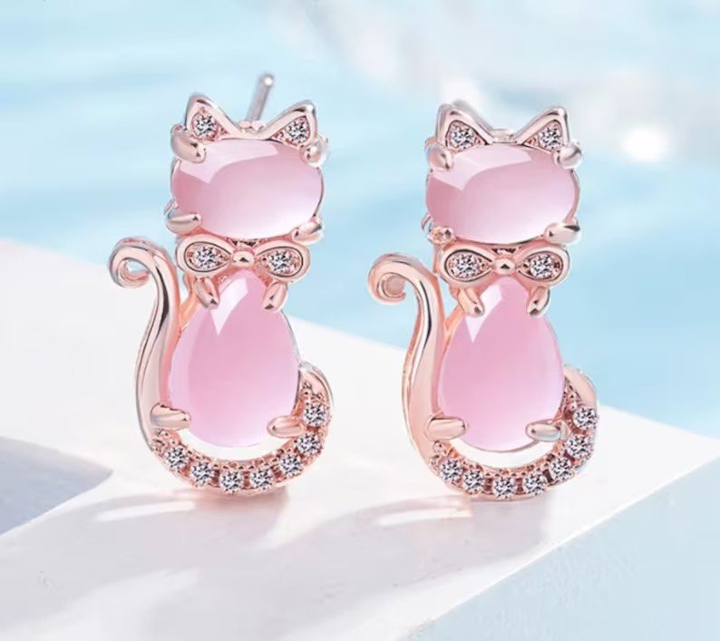 Rose Gold Cat Earrings | 925 Sterling Silver | Gift for her