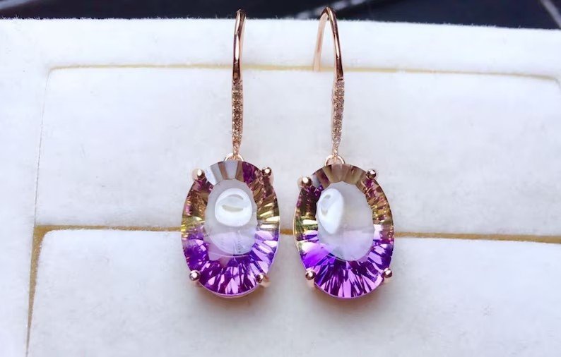 Amethyst Rose Gold Earrings | 925 Sterling Silver | Dangle Drop Earrings