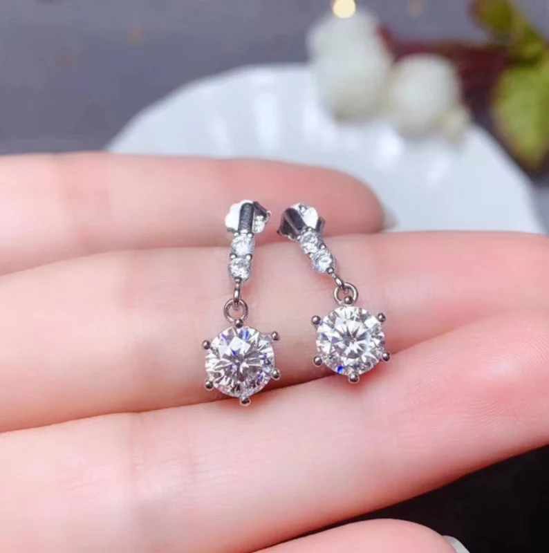 Diamond Drop Earrings | Lab Created Diamond | 925 Sterling Silver | Gift for Her | Dangle Drop Earrings