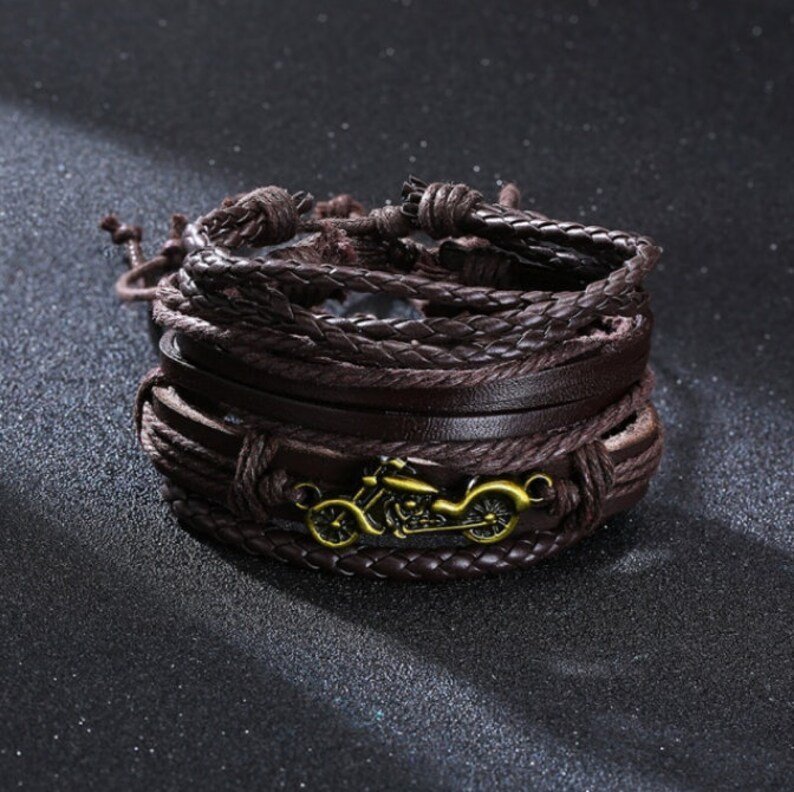 Men's Handmade 4Pcs Set Real Leather Bracelets | 6 Styles Available | Size 6.5" Extends To10" | Gift for Him | Delivered in Gift Box