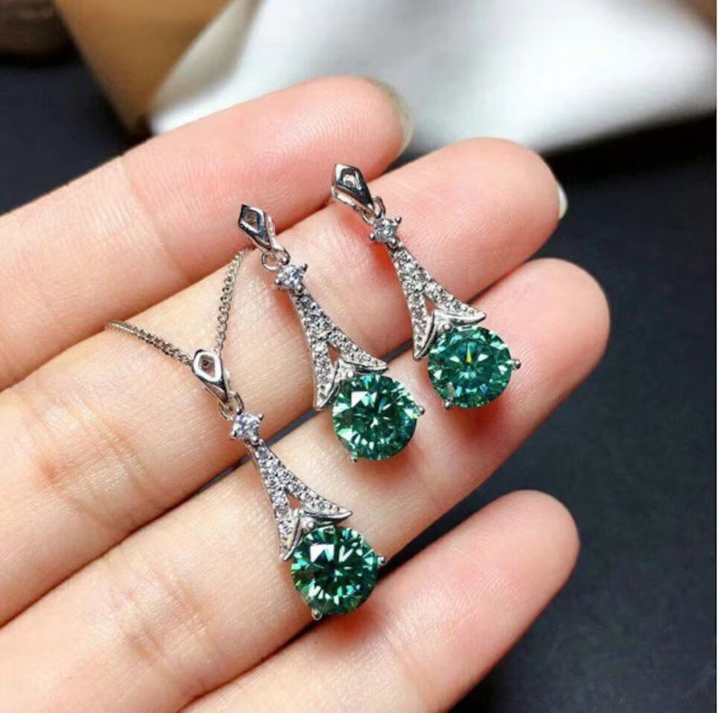 Eiffel Apatite Blue Green Pendant Necklace | 925 Sterling Silver | Delivered in Gift Box.