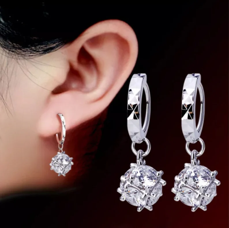 Crystal Ball Dangle Drop Earrings | 925 Sterling Silver | Dangle Earrings | Gift for her | Diamond Earrings