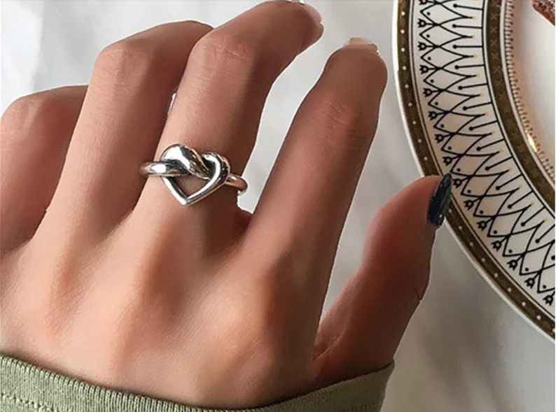 Adjustable Knotted Heart Ring | One Big Heart Ring | All Around Hearts | 925 Sterling Silver