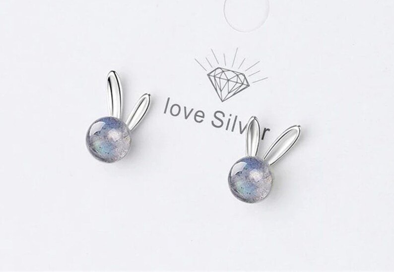 Moonstone Rabbit Ear Stud Earrings | 925 Sterling Silver