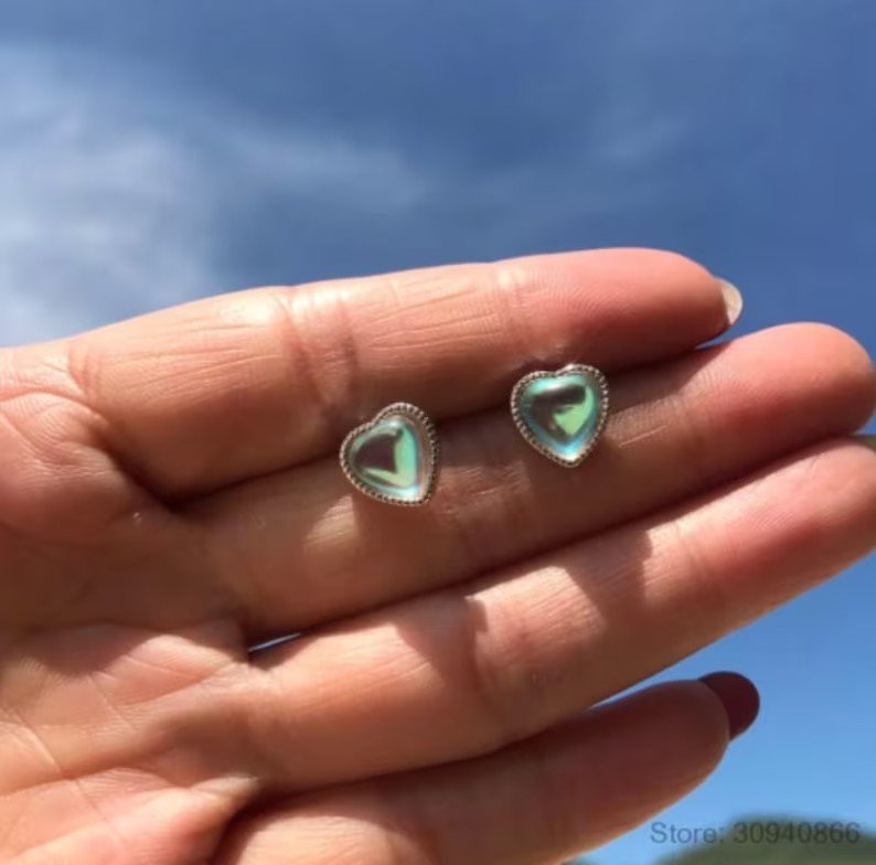 Heart Moonstone Earrings | 925 Sterling Silver | Mood Earrings | Love Heart Stud Earrings | Gift for her