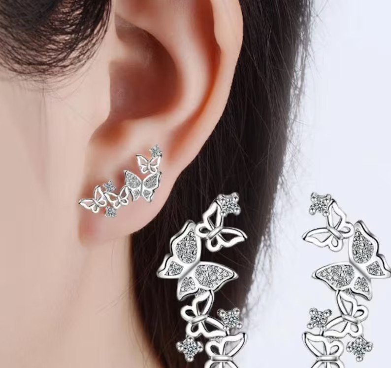 Butterfly Earrings | 925 Sterling Silver | Gift for her | Crawler Earrings