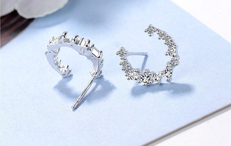 Crescent Moon Earrings | 925 Sterling Silver | Gift for her