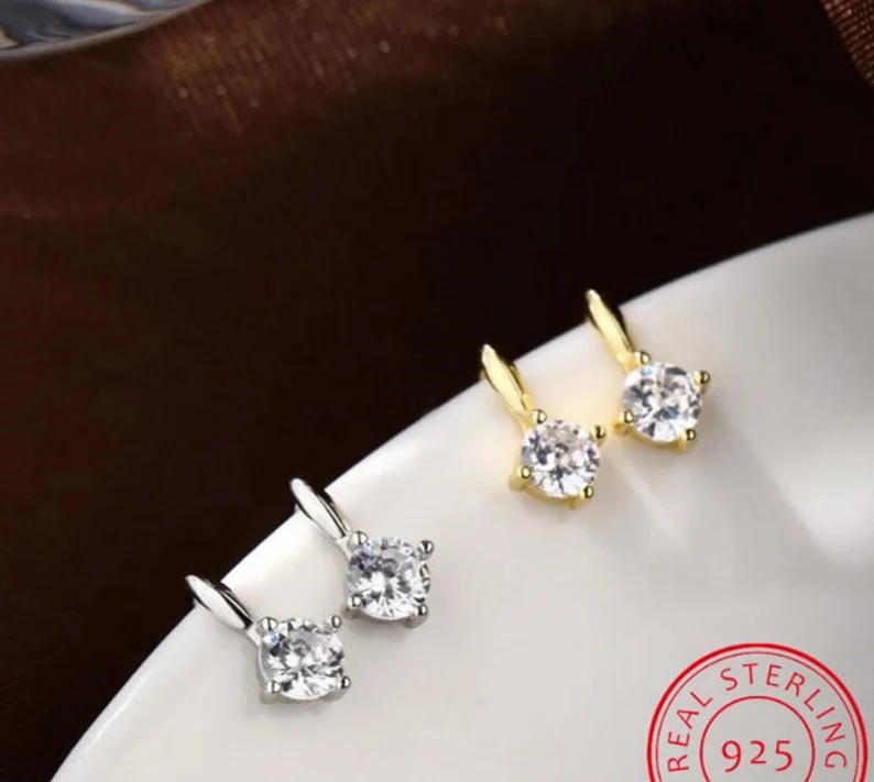Diamond CZ Stud Earrings | 925 Sterling Silver | Minimalist Stud Earrings | Gift for her | 4mm Earrings | Available in Gold or Silver