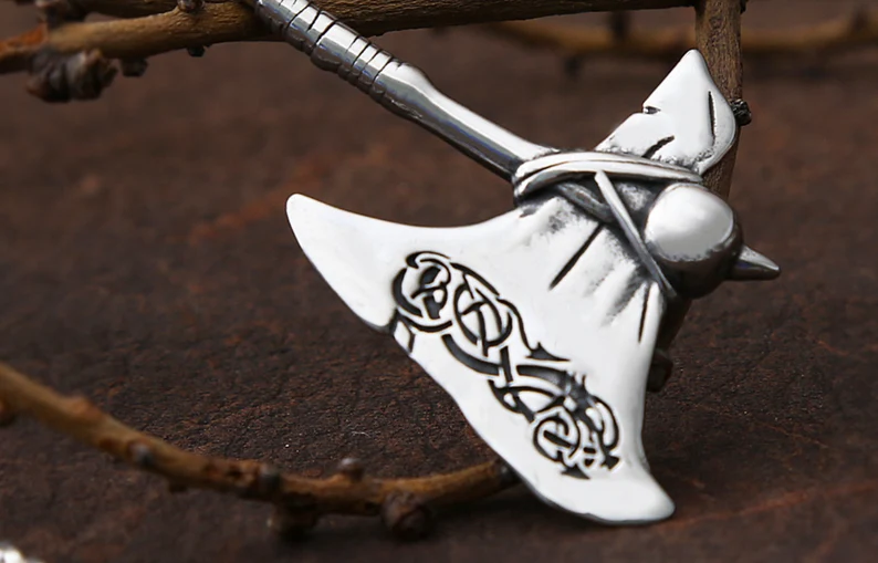 Men's Viking Axe Valknut Nordic Pendant Necklace | Stainless Steel | Gift for Him | Delivered in Viking Wood Gift Box