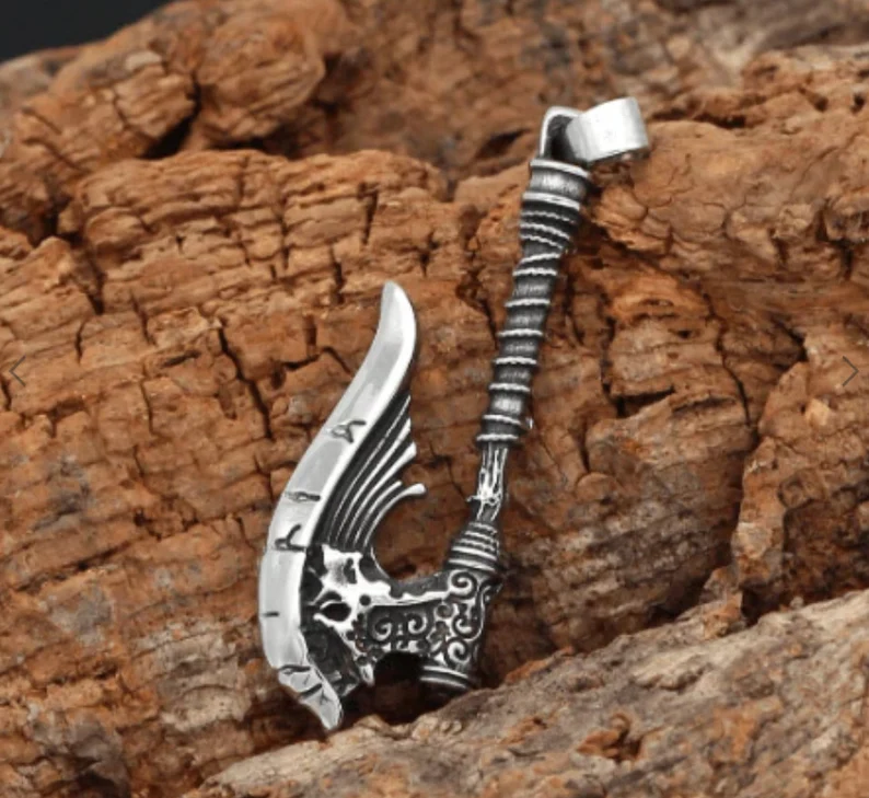 Men's Viking Talisman Axe Pendant Necklace | Stainless Steel | Delivered in Viking Wood Gift Box | Gift for Him