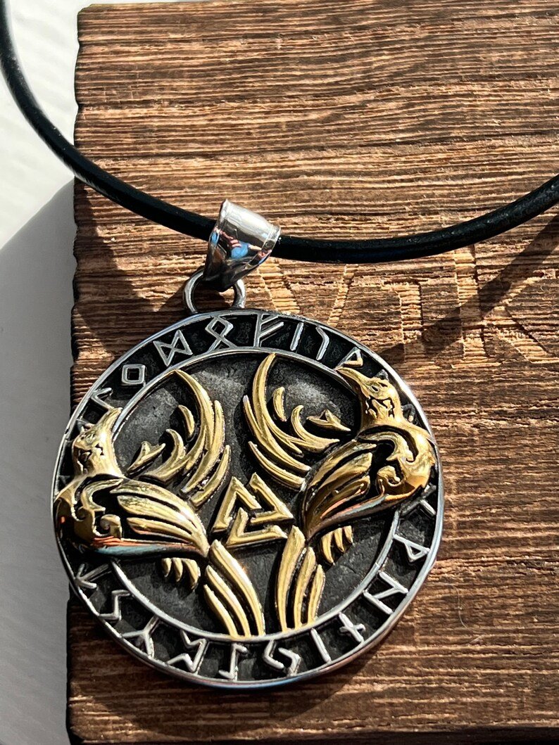 Viking Bronze Vegvisir Rune Pendant Necklace | Stainless Steel | Gift for Him | Delivered in Viking Wood Gift Box.