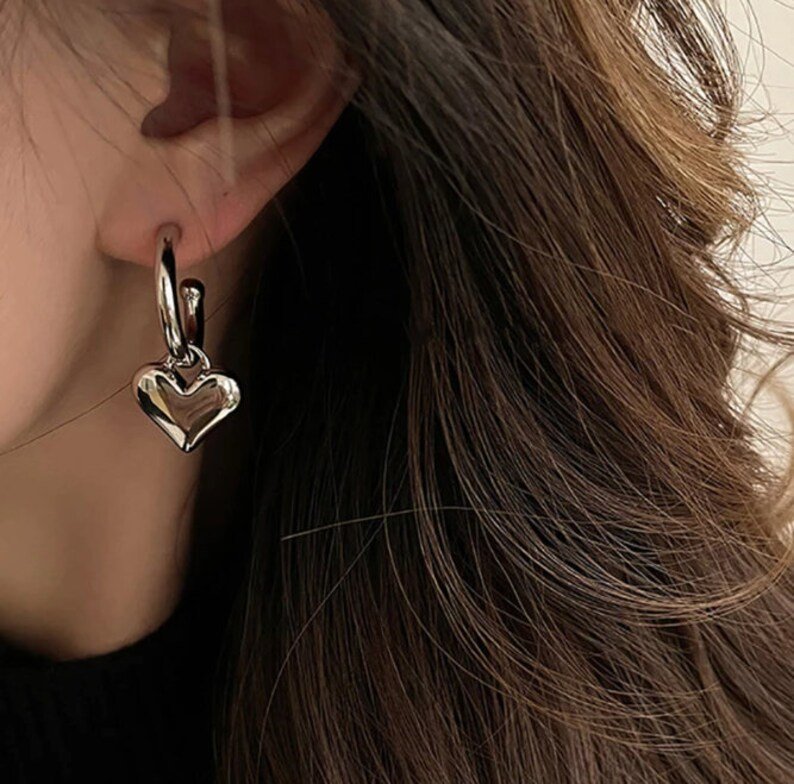 Hoop Heart Drop Earrings | 925 Sterling Silver | Gift for her | Dangle Drop Earrings | Silver Earrings