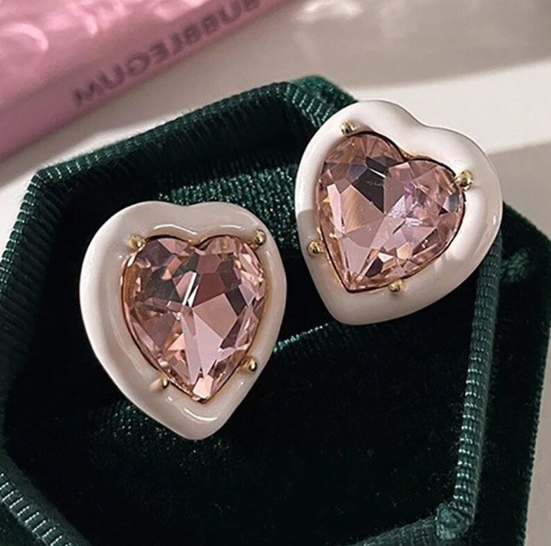 Pink Heart Earrings | 925 Sterling Silver | Gift for her | Stud Earrings