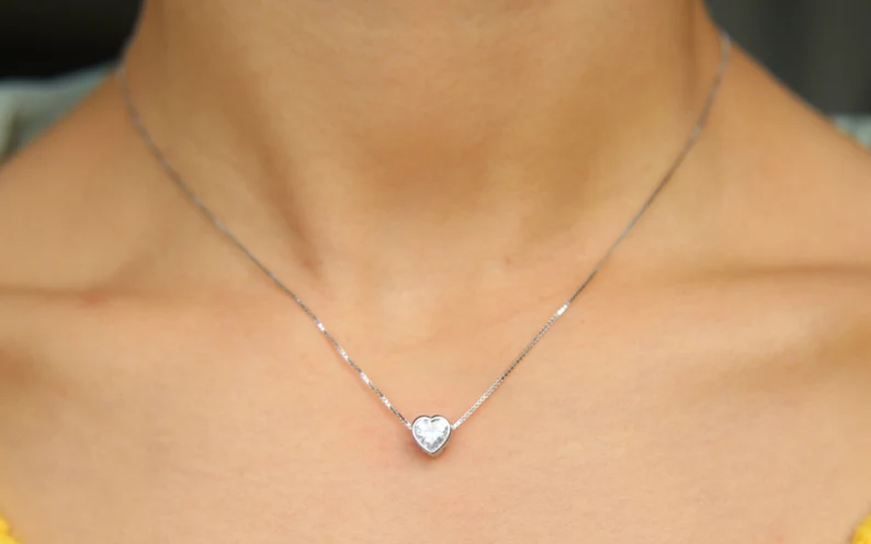 Heart Diamond Necklace | 925 Sterling Silver | Gift for her | Delivered in Gift Box