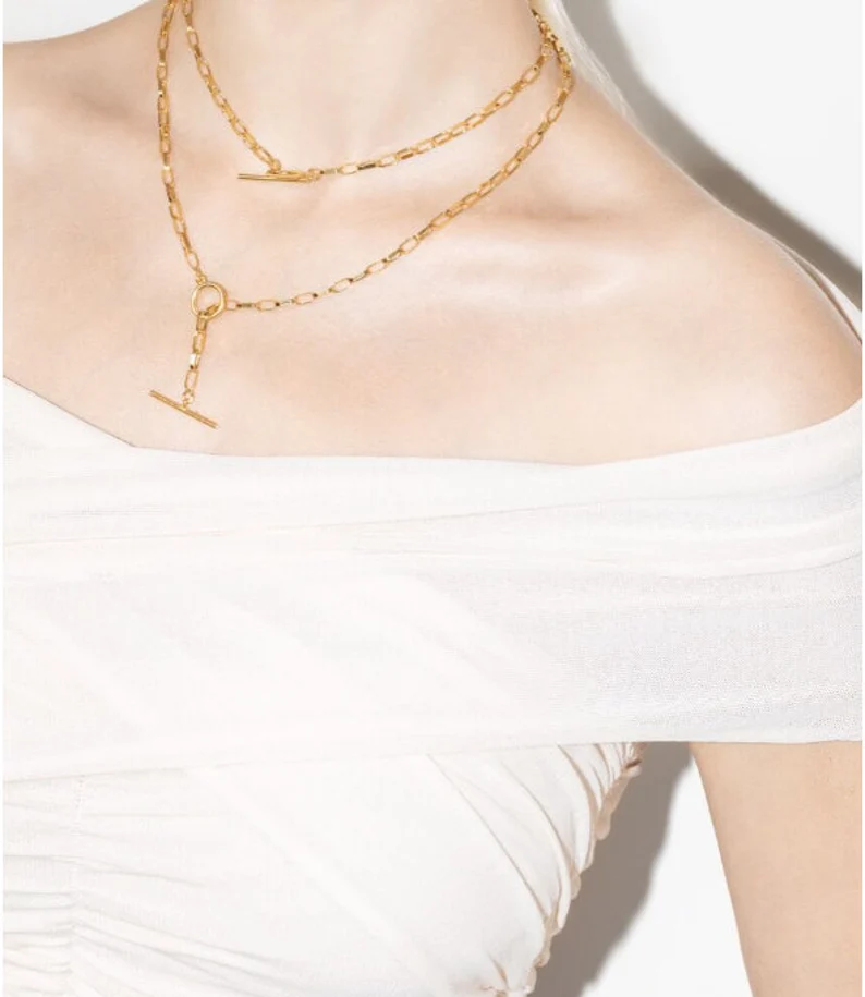 Stunning Toggle Gold Necklace | 925 Sterling Silver | Delicate Accent Stones | Gift for her