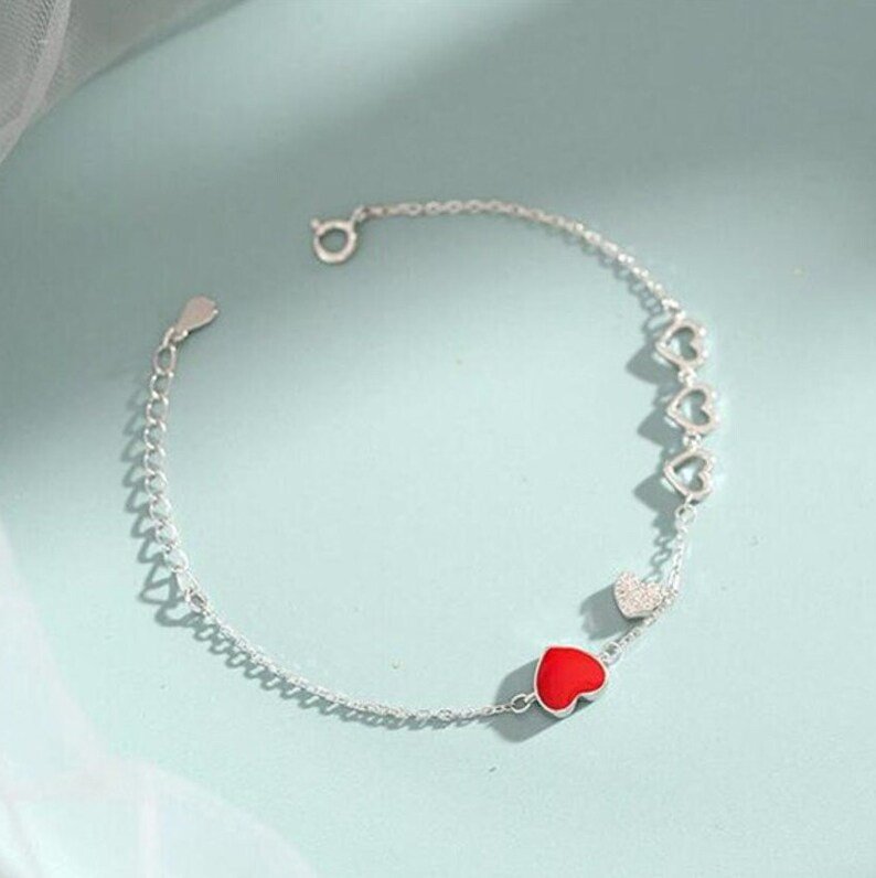 Red Heart & Diamond Bracelet | Stamped 925 Sterling Silver | Gift For Her | Delivered in Gift Box.