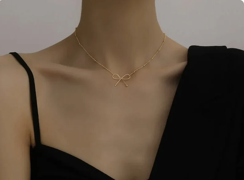 Bow Stainless Steel Gold Necklace | Delivered in a Beautiful Gift Box Ready To Give | Gift for Her.