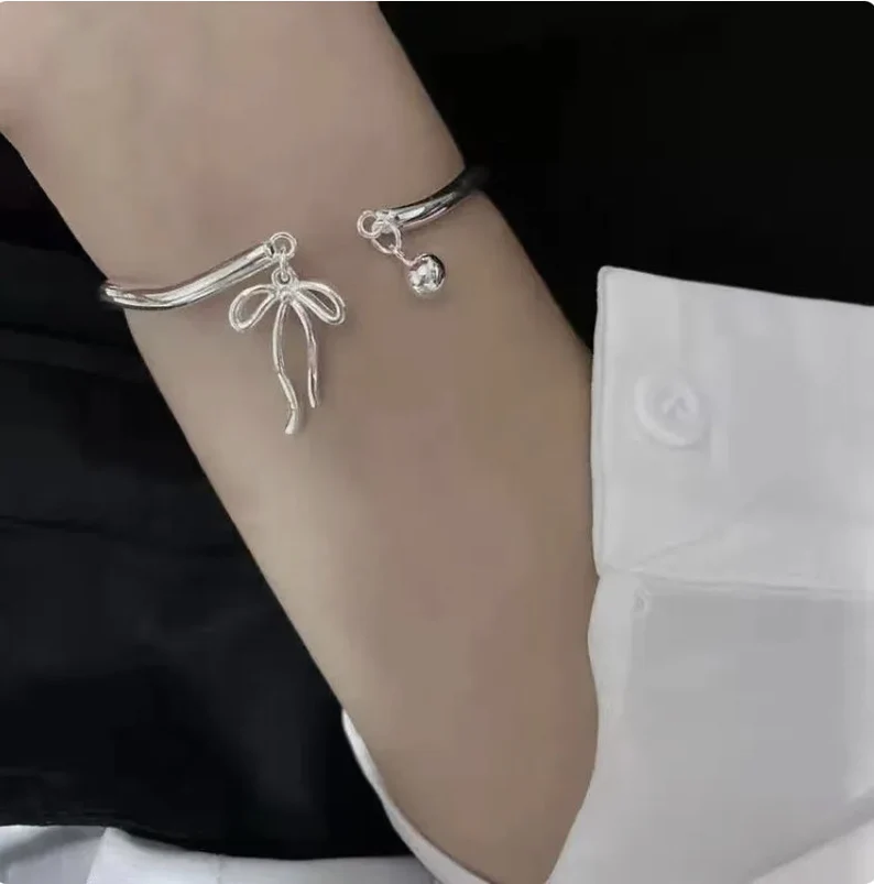 Bow Round Bell Bangle Bracelet | Sterling Silver | Gift for Her | Delivered in Gift Box