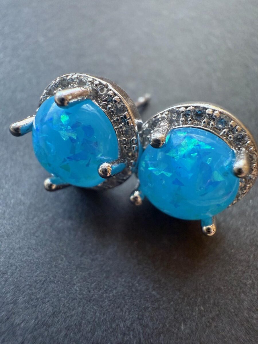 Blue Fire Opal Earrings | 925 Sterling Silver