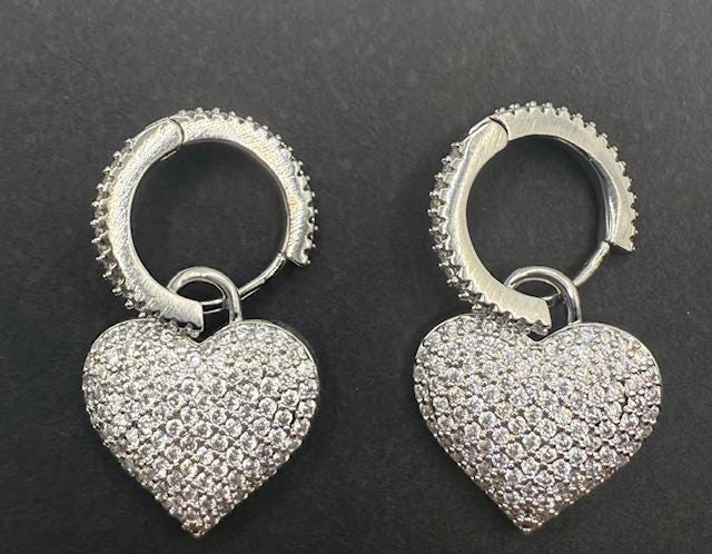 Heart Hoop Diamond Earrings | 925 Sterling Silver