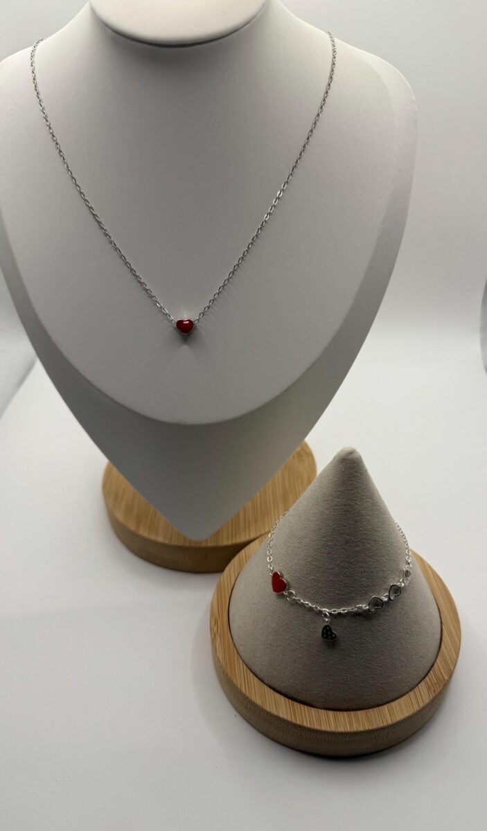 Red Heart Diamond Bracelet & Necklace | 925 Sterling Silver