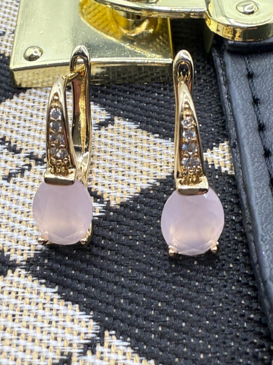 Natural Quartz Oval Pink Earrings