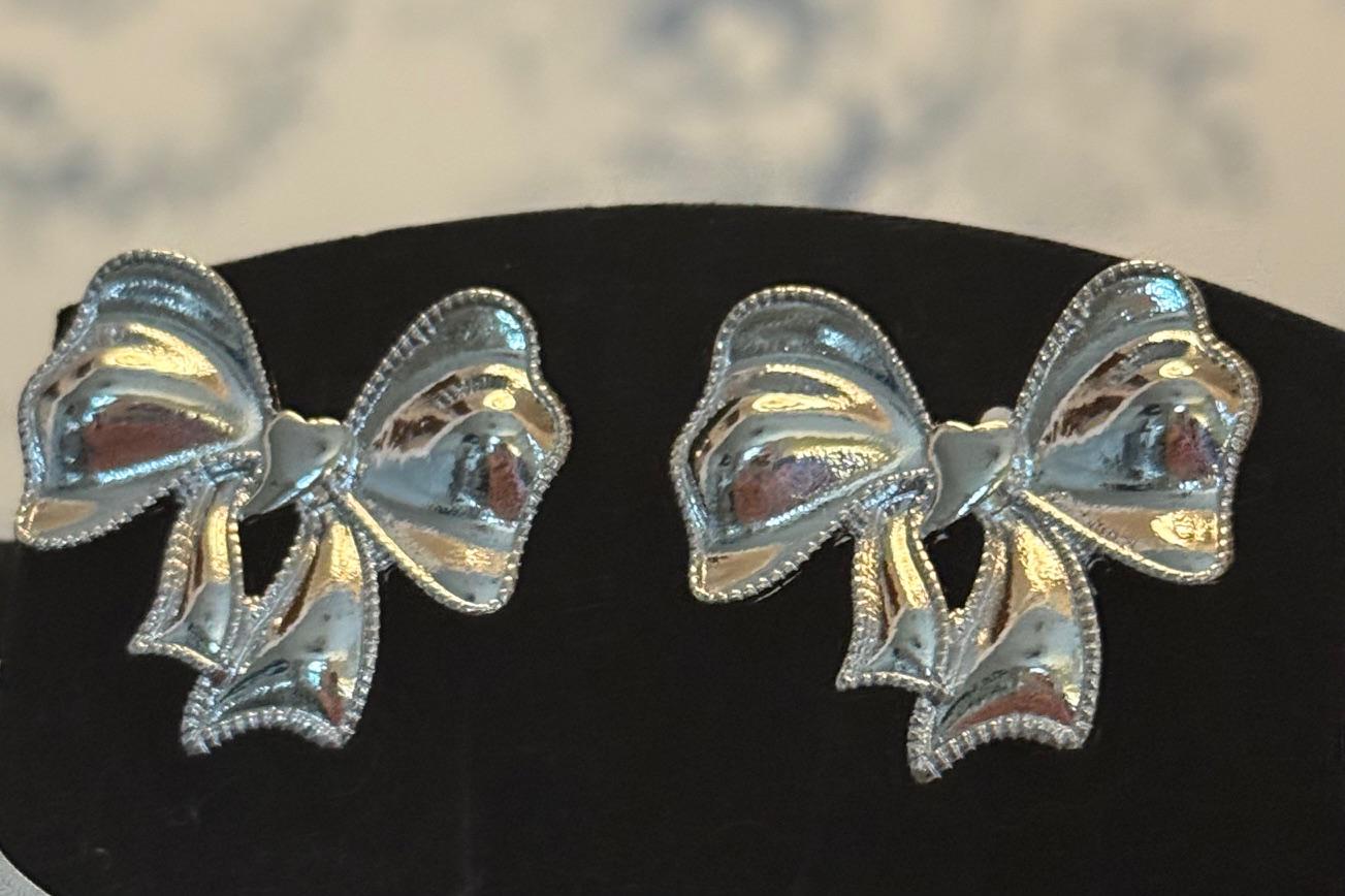 Big Bow Tie Silver Earrings